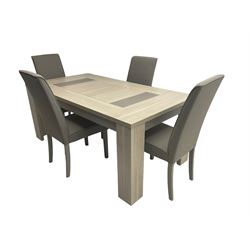 Wayfair Veasley - washed oak finish rectangular dining table, and set four high back dining chairs upholstered in grey fabric