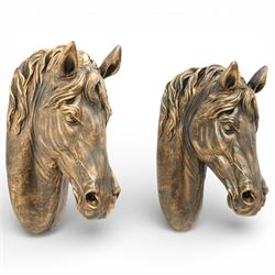 Pair of bronzed painted metal horse head wall mounts, 51cm 