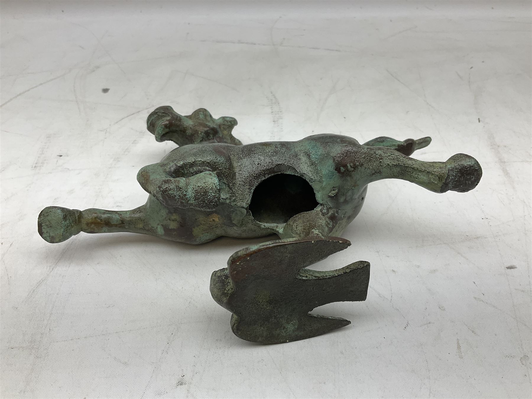 Chinese bronzed Flying Horse of Gansu, modelled upon a flying swallow, H16cm