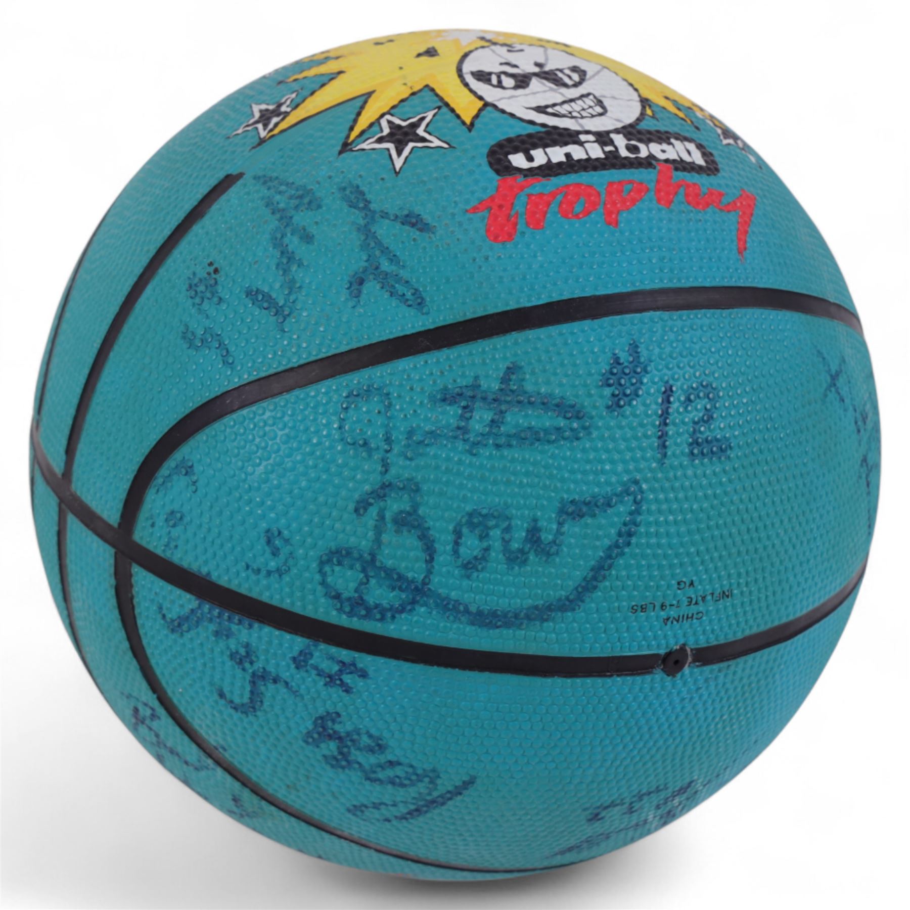 Four signed balls, including golf ball, signed at 2002 British open by Bernard Langer, Uni-Ball Basket Ball, signed by Edinburgh Rocks team 1998/99, football signed by Heart of Midlothian team, signed baseball and an unsigned Gunn & Moore cricket ball