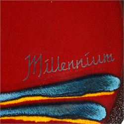 Poole Pottery Saturn Charger from the Alan Clarke 'The Planets' series, no. 1314/2000, D41cm, together with a Poole Pottery Millennium charger, no. 1035, and vase no. 1314, H34cm (3)