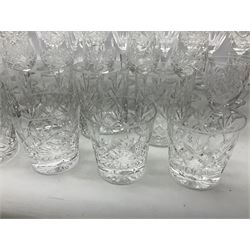 Quantity of quality cut glass ware to include set of six Waterford white wine glasses, Webb Corbett, whisky glasses, tumblers, etc