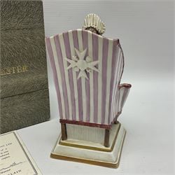 Royal Worcester limited edition figure, Sister St Thomas Hospital (London), no 180/500, modelled as a nurse in uniform, sitting on a striped wingback chair, with printed mark beneath, in original box with certificate, H16cm