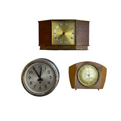Two 1970’s mantle clocks and a French ships bulkhead clock in a chrome case