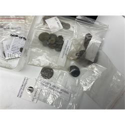 Collection of metal detector finds, to include Neolithic, Roman, medieval  specimens, musket balls, book bindings, tokens, shrapnel etc, 
