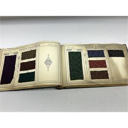 Early 20th century album of cloth samples, containing material such as velours, tweeds, faced cloths, etc, titled Co-operative Wholesale Society Ltd Ladies Costume Cloths and Overcoatings, Autumn and Winter 1931-32