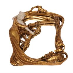 Two Art Nouveau style mirrors, each decorated with figures with a gilt finish, largest H34cm