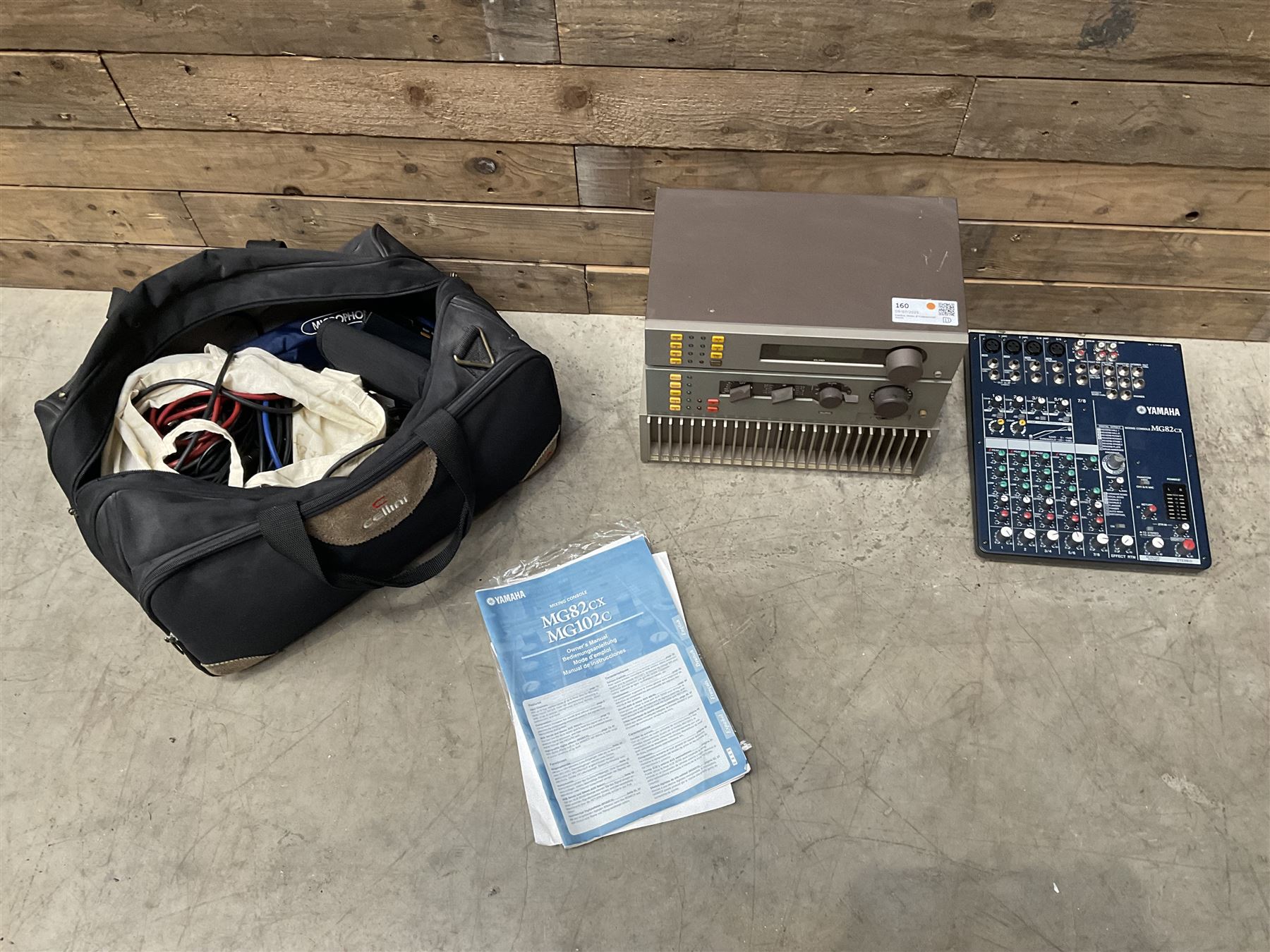 Quad FM4 tuner, a Quad 405 power amplifier, a Quad 34 preamplifier, a Yamaha MG82CX and various cables