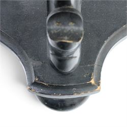 Elephant ebonised jardinière, moulded circular top raised on carved Elephant supports united by a shaped undertier