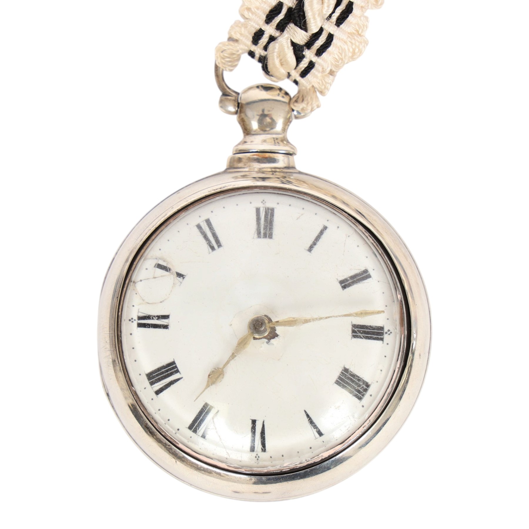 George III silver pair cased fusee lever pocket watch by Edward Goldsworthy, Chelsea, No. 123, the slow fast scale engraved with a snail and running hare, with diamond endstone, case by William Fielder, London 1814