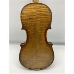 Early 20th century French half-size violin with 31cm two-piece maple back and ribs and spruce top L51cm overall; in later fitted carrying case with bow