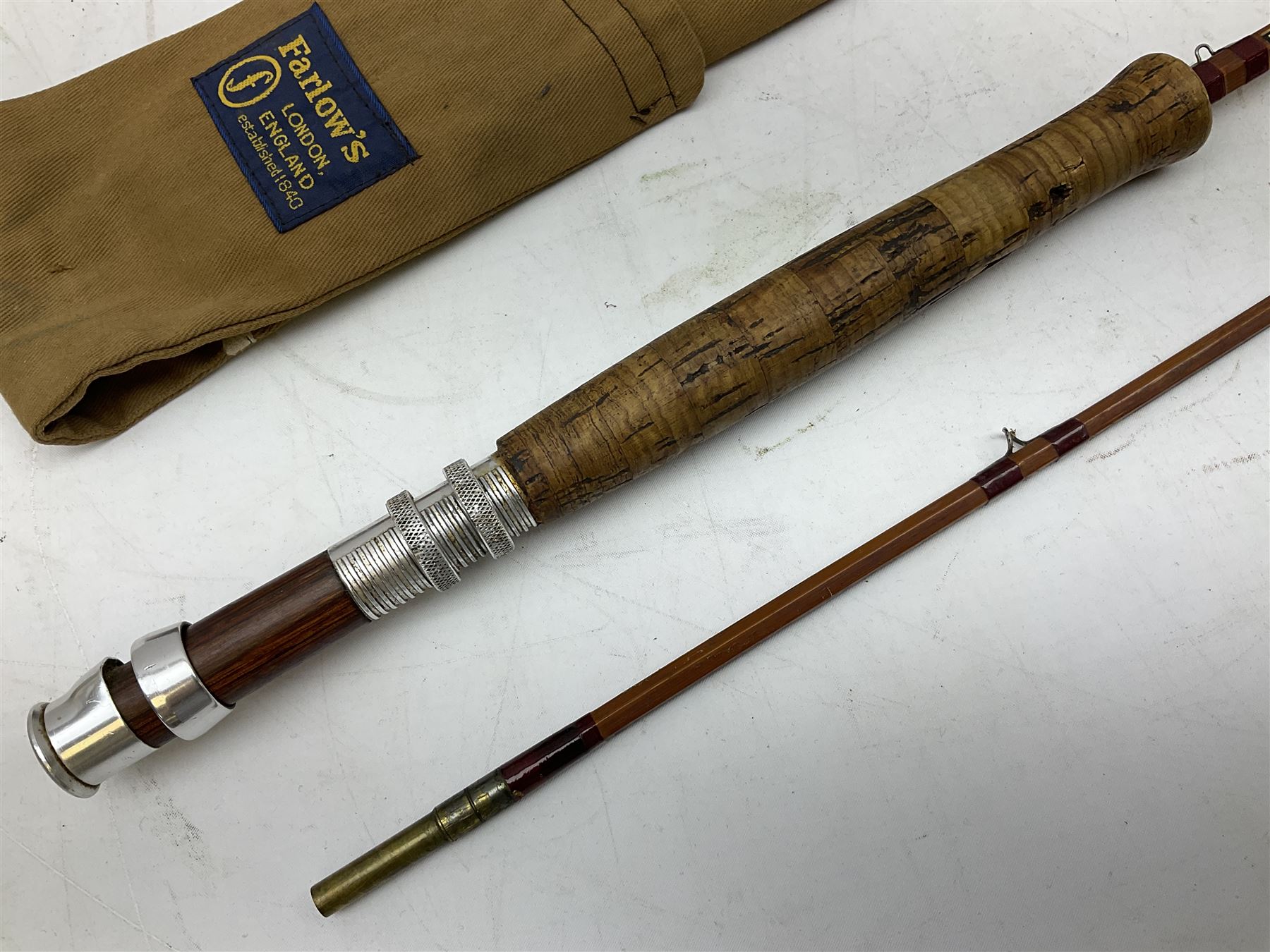'The Scottie' 9ft 6inch split cane two piece fly fishing rod, housed in a Farlow's London rod bag