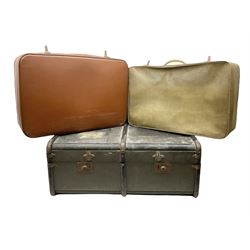 Large vintage travel trunk, together with two suitcases, trunk L81cm