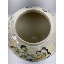 Five pieces of Masons Ironstone 'Paynsley' pattern lustre ware, comprising large ginger jar and cover, footed bowls, two jugs, and pin dish