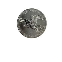 Ten Queen Elizabeth II Canada one ounce fine silver five dollar coins, including 2013 'Antelope', 2013 'Wood Bison', 2020 'Maple Leaf' etc