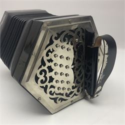 Hohner International Anglo Concertina D40/80/6LT, of hexagonal form with forty-one buttons on pierced foliate metal ends and seven-fold bellows W19.5cm