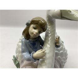 Lladro figure, Swan Song, modelled as a girl sat on a swan, in original box, no 5704, year issued 1990, year retired 1995, H19cm  