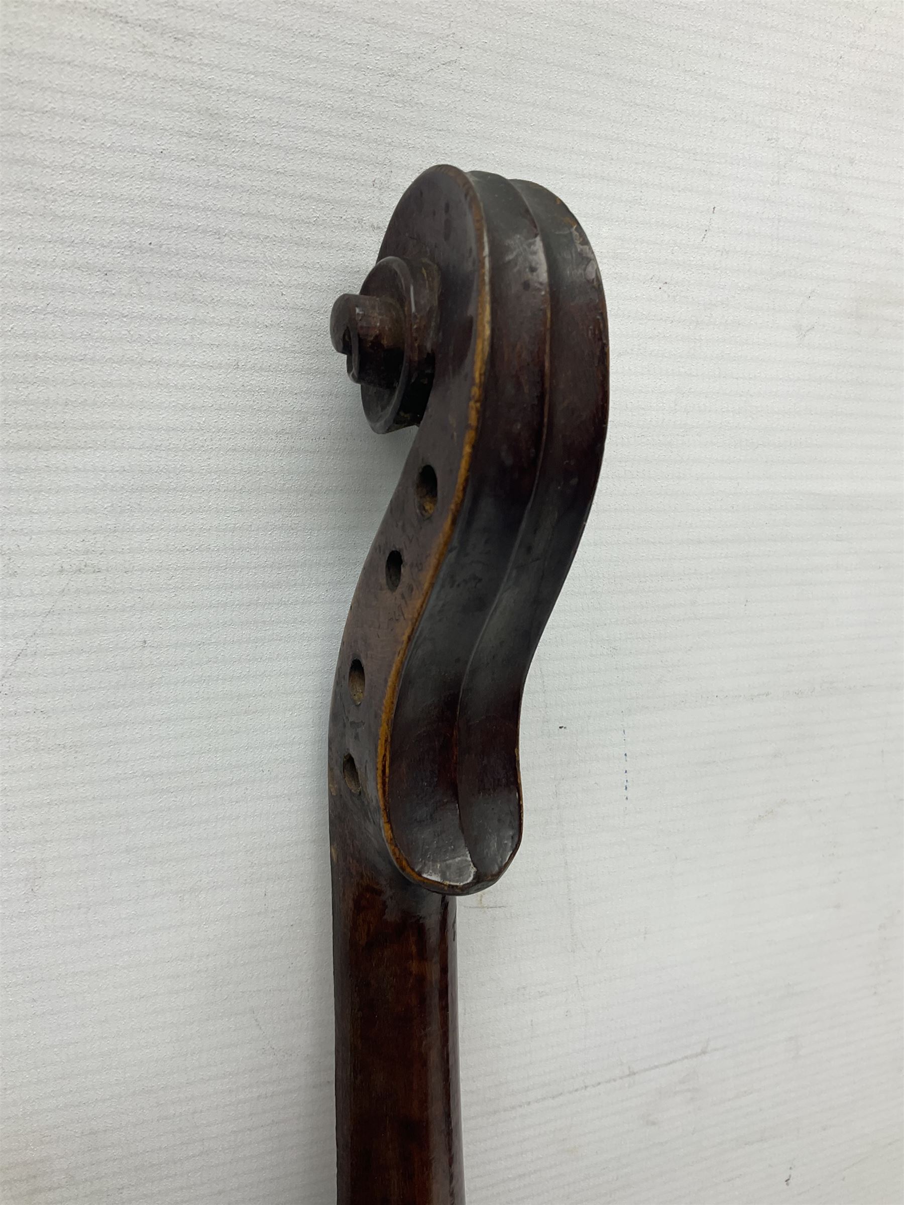 German trade violin c1900 stamped PAGANINI with 35.5cm two-piece maple back and ribs and spruce top L58.5cm overall; in carrying case; and another German trade violin for spares or repair; in carrying case (2)