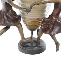 After Edouard Louis Collet: Circle of Three, bronze and glass centrepiece, H22cm