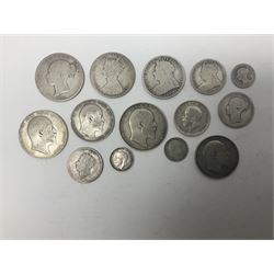 Approximately 110 grams of Great British pre-1920 silver coins, including Queen Victoria 1872 shilling, gothic florin, 1880 half crown, King Edward VII 1907 standing Britannia florin, 1906 and 1907 half crowns etc. 