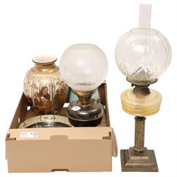 Brass table oil lamp, another oil lamp, Japanese vase, Carlton ware bowl etc