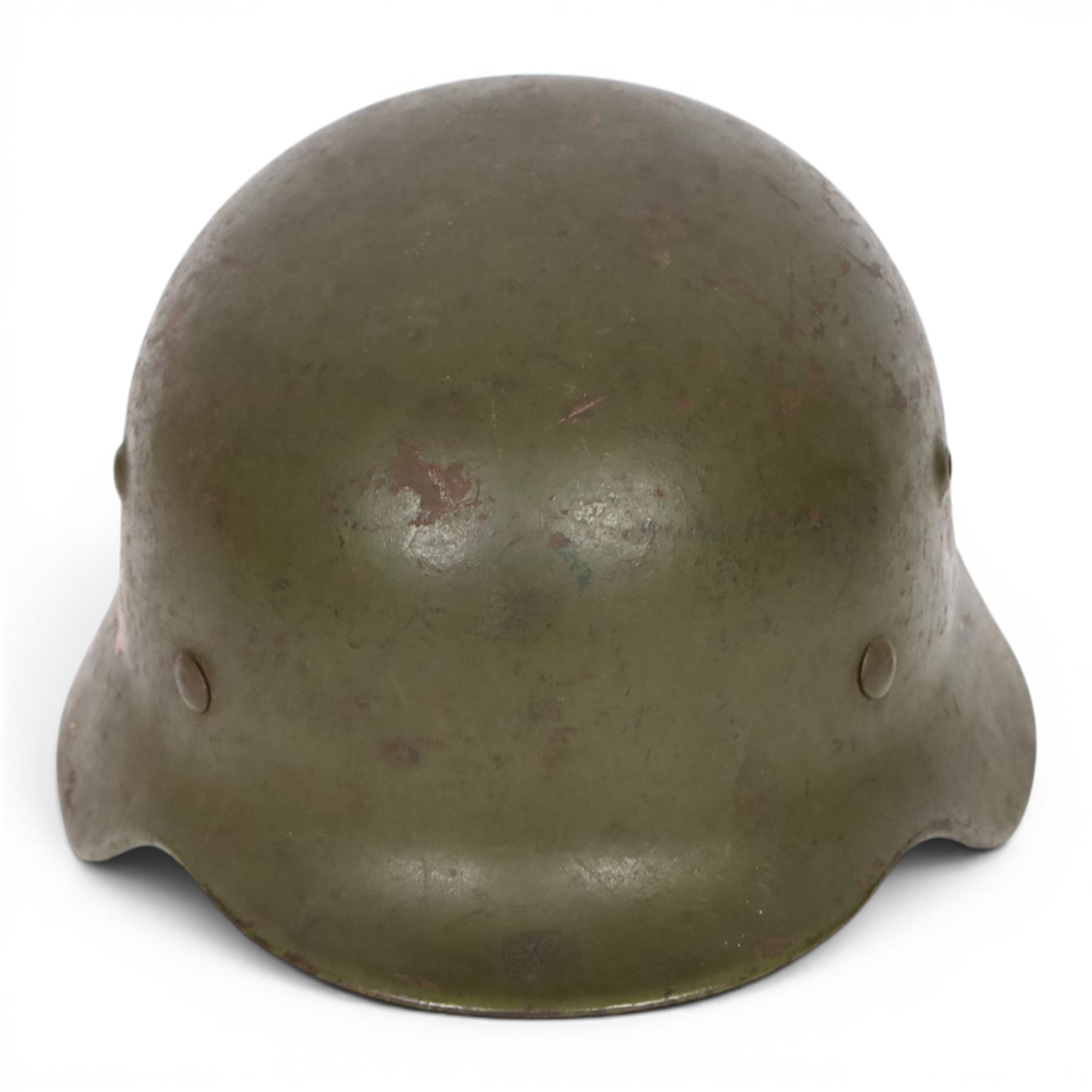 WWII Third Reich German double decals M42 steel combat helmet, with leather liner and chin strap