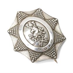 Early Victorian Ancient Order of Foresters silver sash badge with stags head above cross k...