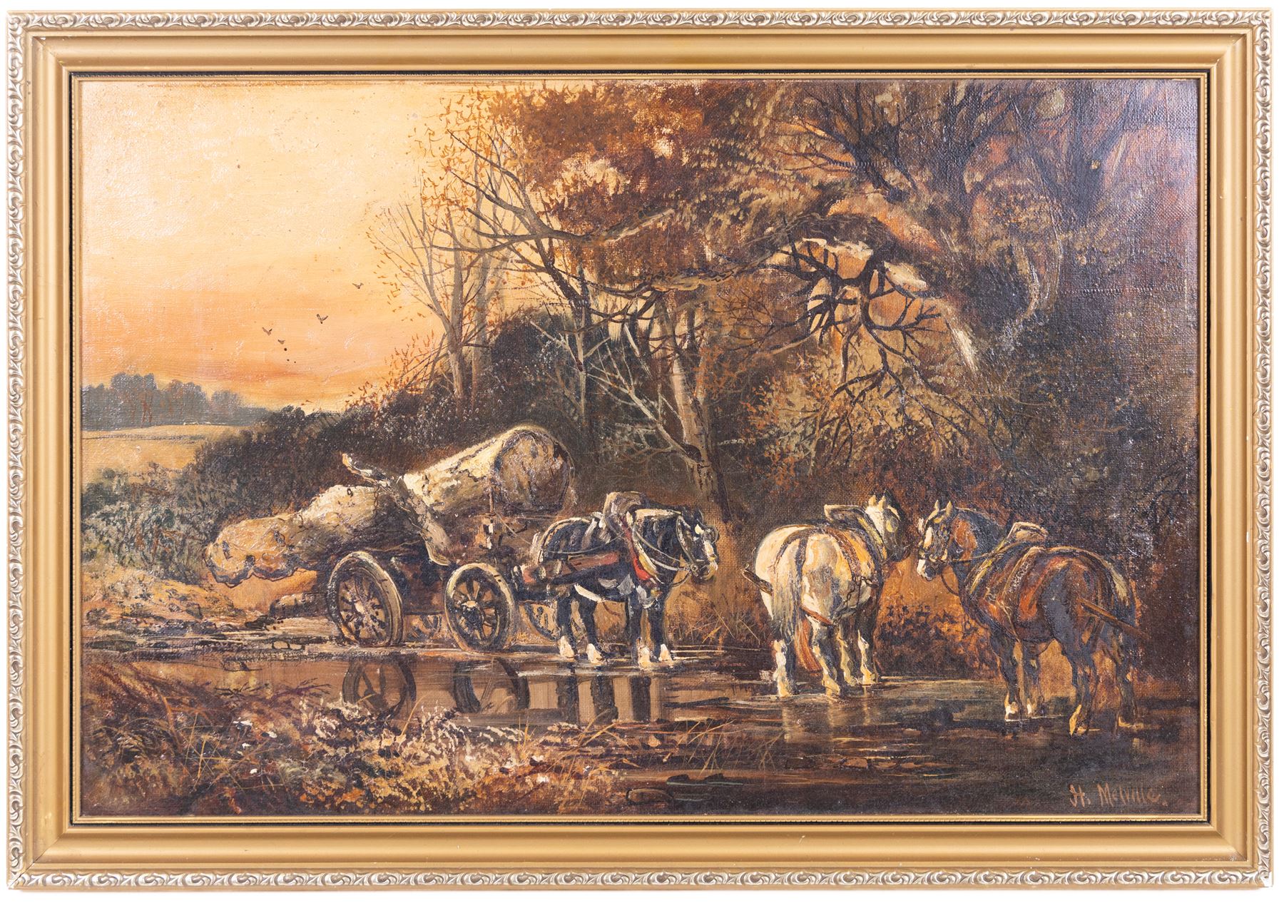 Harden Sidney Melville (British 1824-1894): The Logging Cart, oil on canvas signed 39cm x 60cm (2)