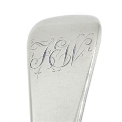 Set of four Georgian silver Old English pattern table spoons with engraved monogram to terminals, hallmarked George Wintle, London 1806, approximate weight 9.77 ozt (304 grams)