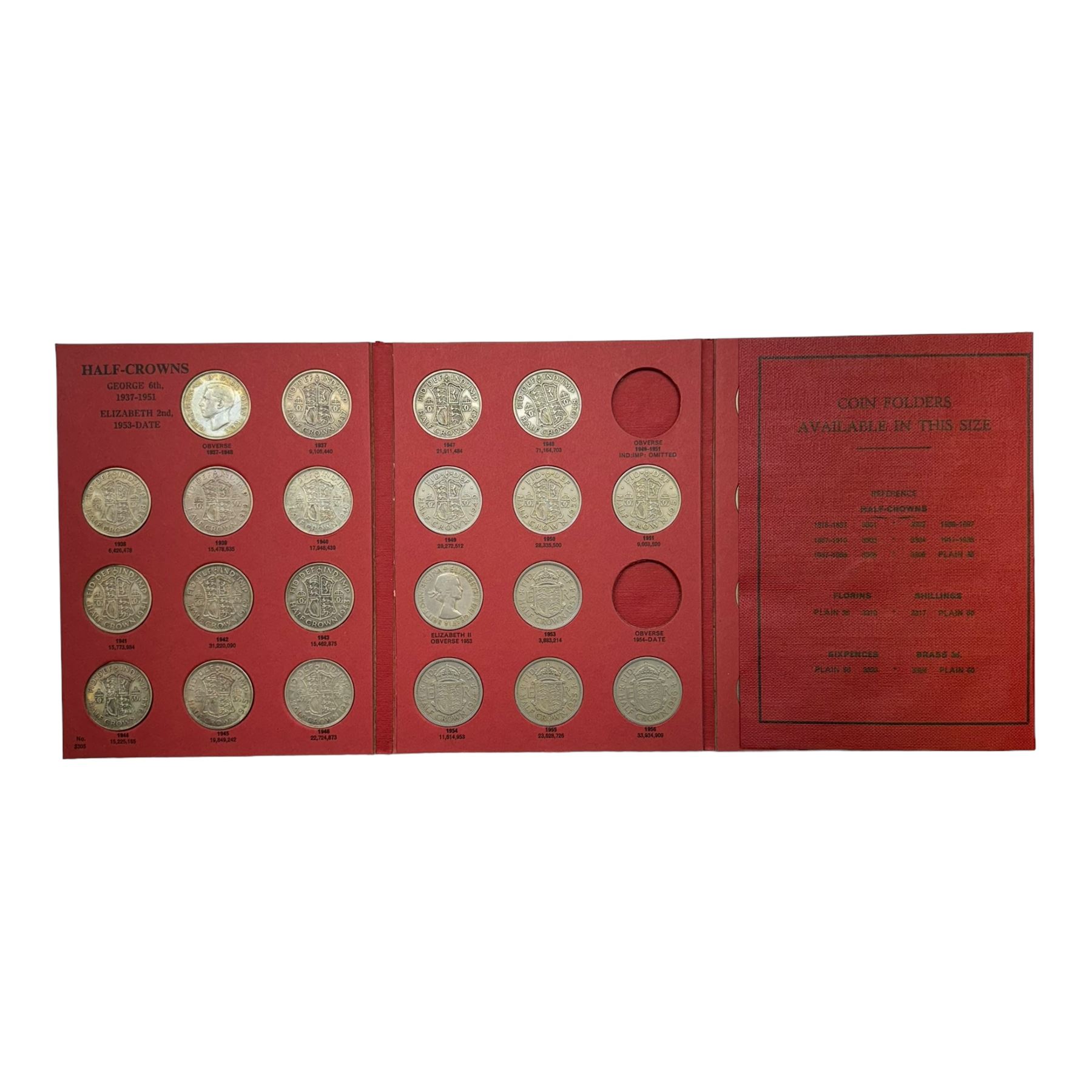 Great British coins in three Whitman and six NEGLA coin folders, including run of 1911 to 1946 halfcrown coins, Queen Victoria 1872, 1873, 1878, 1887, 1889, 1892, 1894, 1895, 1896, 1898, 1899, 1900 and 1901 one shilling, various other pre 1947 silver sixpences and one shillings, Queen Elizabeth II sixpences etc