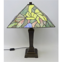  Tiffany style table lamp, with leaded and slag glass shade on a bronzed cast metal base, H62cm   