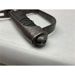 Italian M1833 Sabre with slightly curving 79cm fullered steel blade, the plain steel hilt with 'D' shaped knuckle bow, langets and wire-bound leather grip; in steel scabbard with single hanging ring L101cm overall