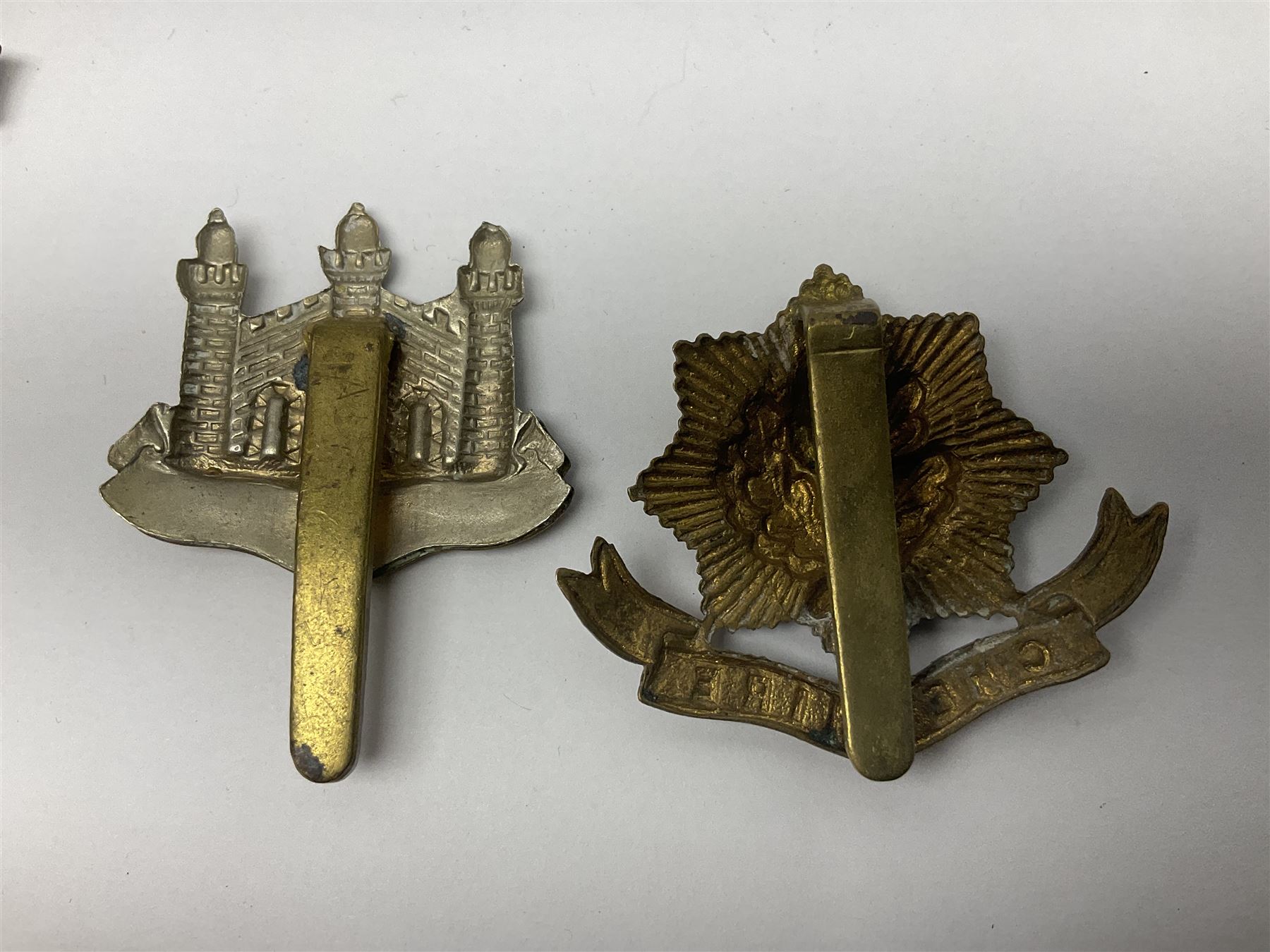 Twenty cap badges including Hertfordshire, Royal Sussex, Cambridgeshire, Hampshire, Notts and Derby, East Surrey, Herefordshire, South Lancashire, Devonshire, Bedfordshire, Durham Light Infantry etc (20)