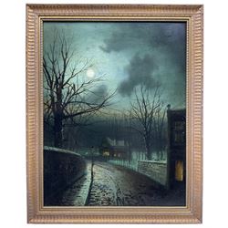 Walter Linsley Meegan (British c1860-1944): Leeds Street scenes by Moonlight, pair oils on canvas signed 45cm x 35cm (2)