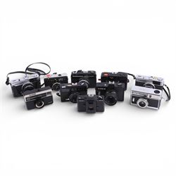 Vintage 35mm cameras, including two Olympus Trip 35, Halina Easy Matic, Hanimex 35HS, Agfa...
