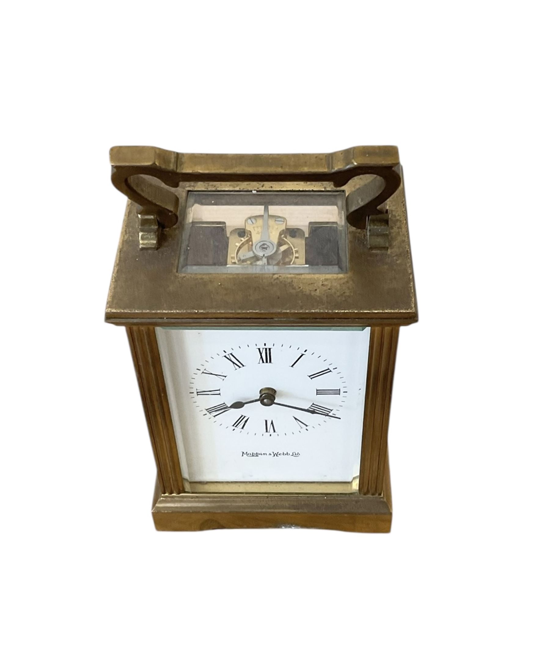 Mappin & Webb-20th century timepiece carriage clock with a lever platform escapement. With key.