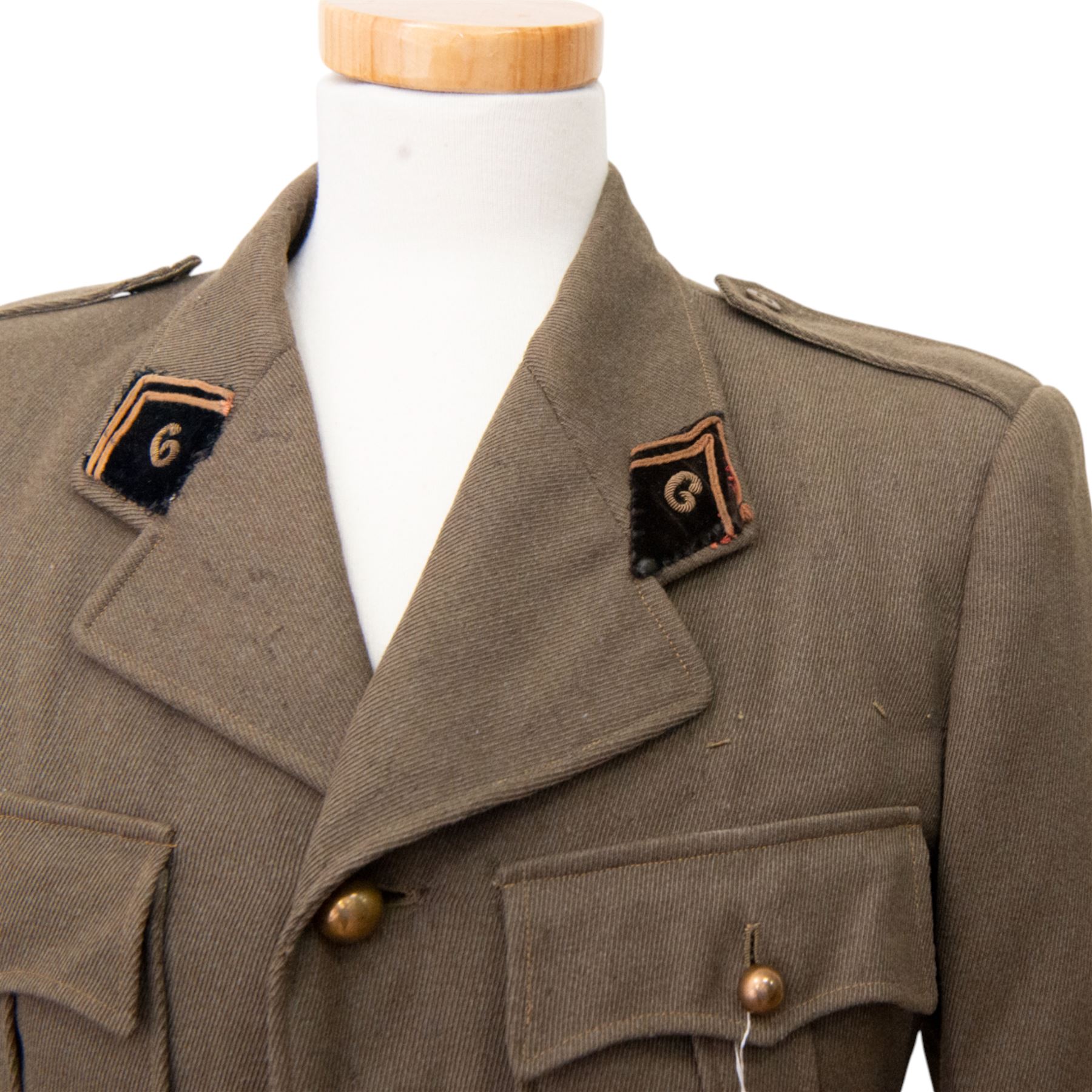 1940 French 6th Genie (engineers) officer's tunic, together with pair of M16 leather Jambieres D'Hommes officers gaiters and French Sam Browne style belt and cross strap 