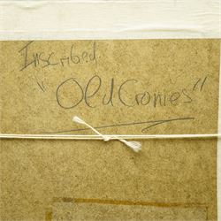 Circle of George Cattermole (British 1800-1868): The Lord's Entrance and Knights at Rest by Sarcophagus, two watercolours signed; (Henry William Lowe) Hurst (British 1865-1938): 'Old Cronies', watercolour signed max 27cm x 42cm (3)