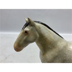 Group of three Beswick Shire horses, comprising CH. Burnham Beauty mare in matte finish, dapple grey horse and bay horse, all with stamped marks beneath