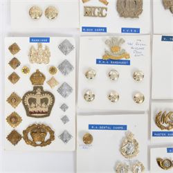 Collection of British Military cap badges, buttons and similar, including examples for Fife and Forfar Yeomanry, Royal Artillery, Cameronians, 18th Princess of Wales Hussars etc