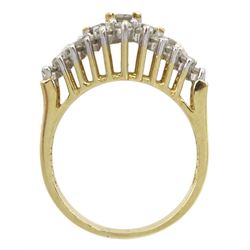 14ct gold diamond marquise shaped cluster ring, hallmarked