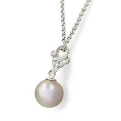 Georg Jensen Magic 18ct white gold pearl and diamond pendant necklace, grey cultured pearl with diamond set bail, on a white gold belcher link chain necklace, stamped 750, boxed