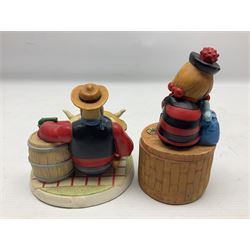 Eleven Robert Harrop figures from the Beano Dandy collection, comprising One Man & His Dawg BDS08, Picnic Desperate Dan BDS04, Fatty BD07, Desperate Dan BD03, Roger the Dodger BD20, Dennis the Menace BD01, Beryl the Peril BD05, Minnie the Minx BD04, Surfing BP03, two Spotty BD16, together with a Genuine Beano Ware lidded box (12)