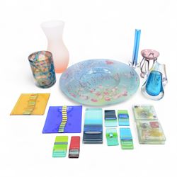 Collection of fused glass sculptures, together with Mdina and other studio glass 