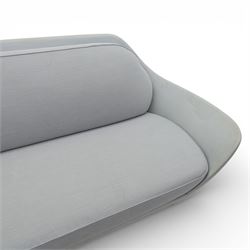 Fritz Hansen - 'Favn' sofa, designed by Jaime Hayon (1974-), upholstered in light grey fabric, the organic curved back and integrated arms enclosing loose seat and back cushions, raised on slender cylindrical metal supports