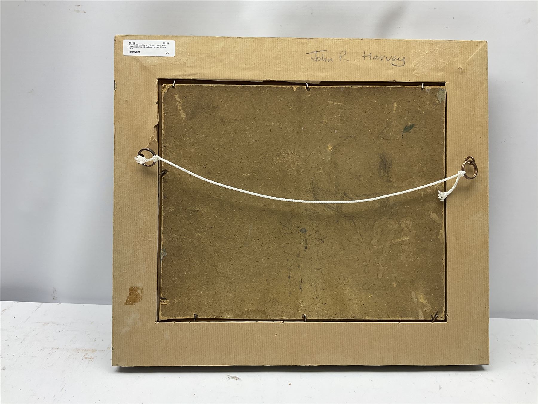 John Rathbone Harvey (British 1862-1933): Cattle Watering, oil on board signed 23cm x 28cm