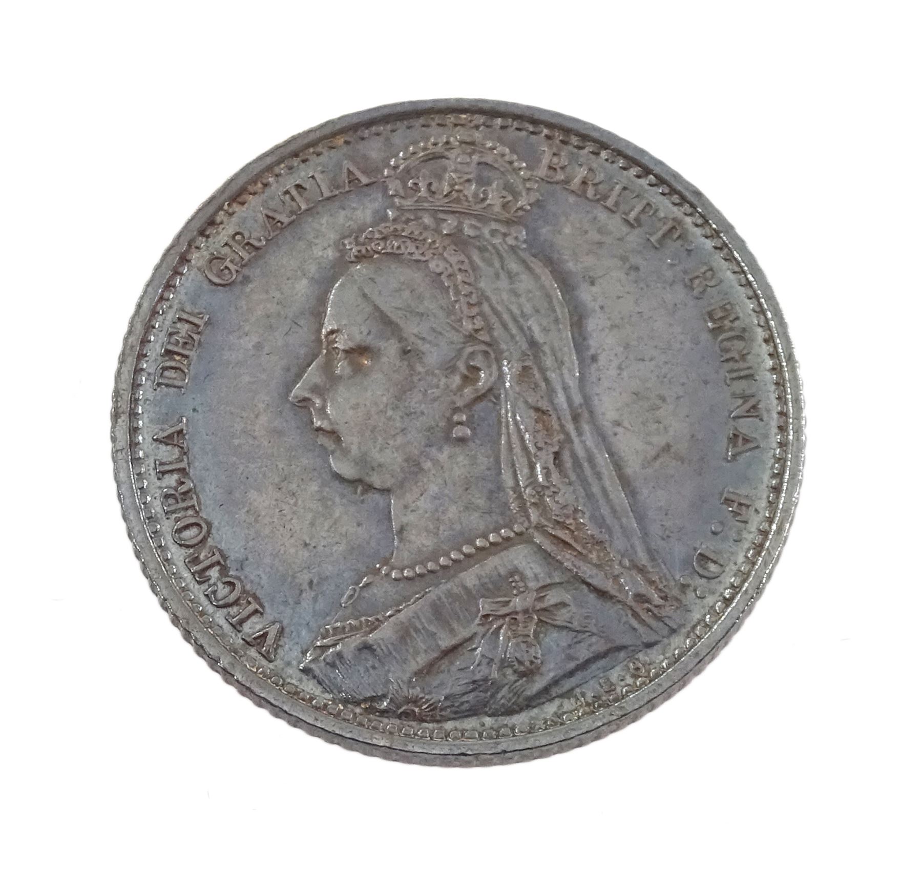 Queen Victoria 1887 specimen coin set, comprising gold half sovereign, sovereign, two pounds and five pounds, silver threepence, sixpence, shilling, florin, halfcrown, double florin and crown, housed in purple velvet case
