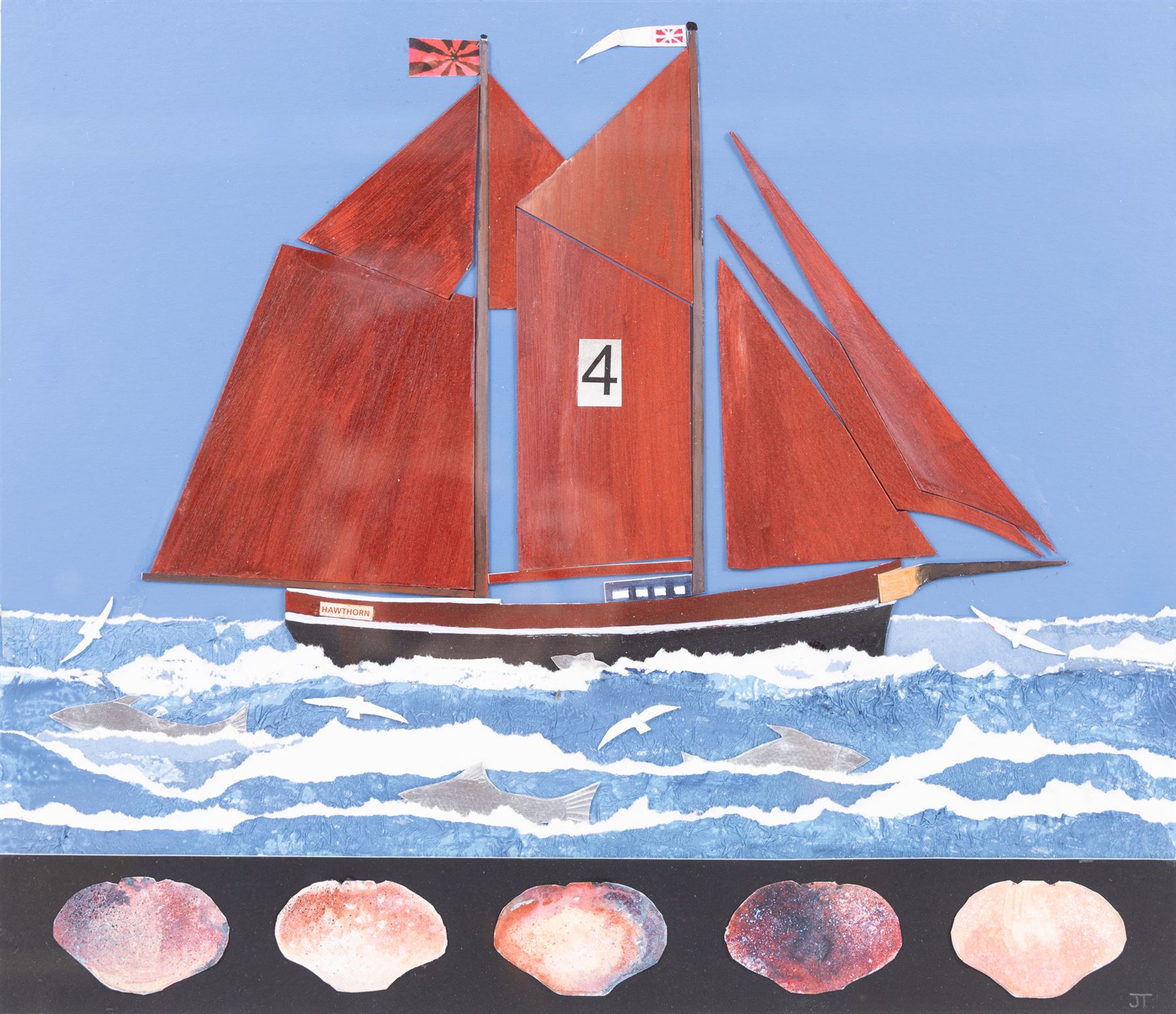 John Thornton (Northern British 1944-): ‘Topsail 3’, hand painted assemblage signed with initials, titled verso 30cm x 35cm 