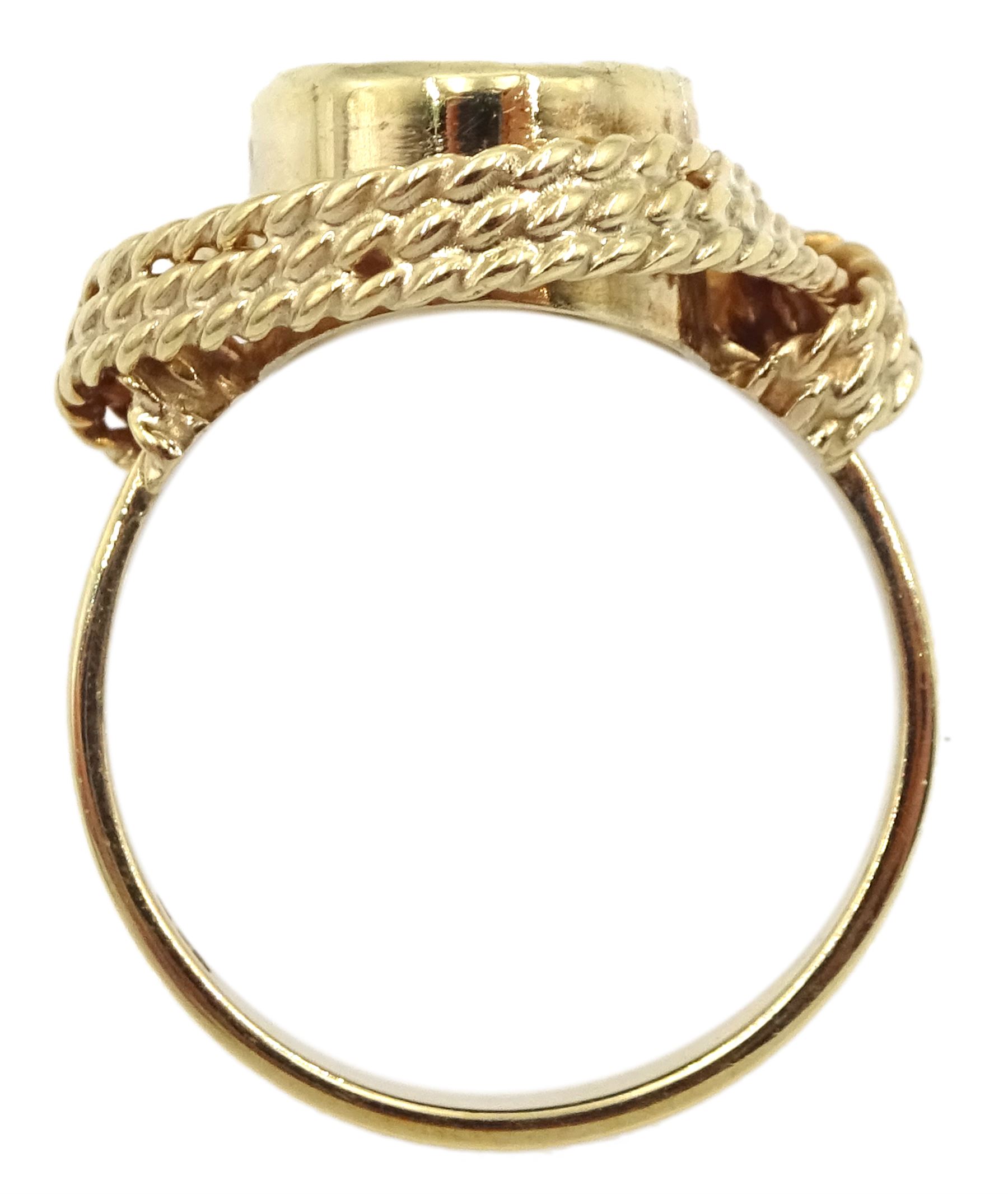 Gold oval opal doublet ring with rope twist design gallery, stamped 9ct