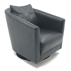  Mark's & Spencer's Home swivel tub chair upholstered in black leather, chrome base, W75cm  